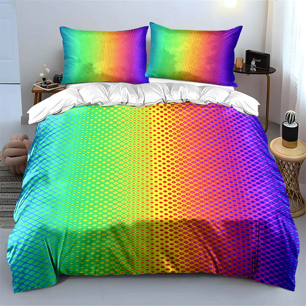 3Pcs Rainbow Gradient Grid Bedding Set, Abstract Geometric Print Duvet Cover + 2 Pillowcases, Vibrant Decor
3Pcs Rainbow Gradient Grid Bedding Set, Abstract Geometric Print Duvet Cover + 2 Pillowcases, Vibrant Decor