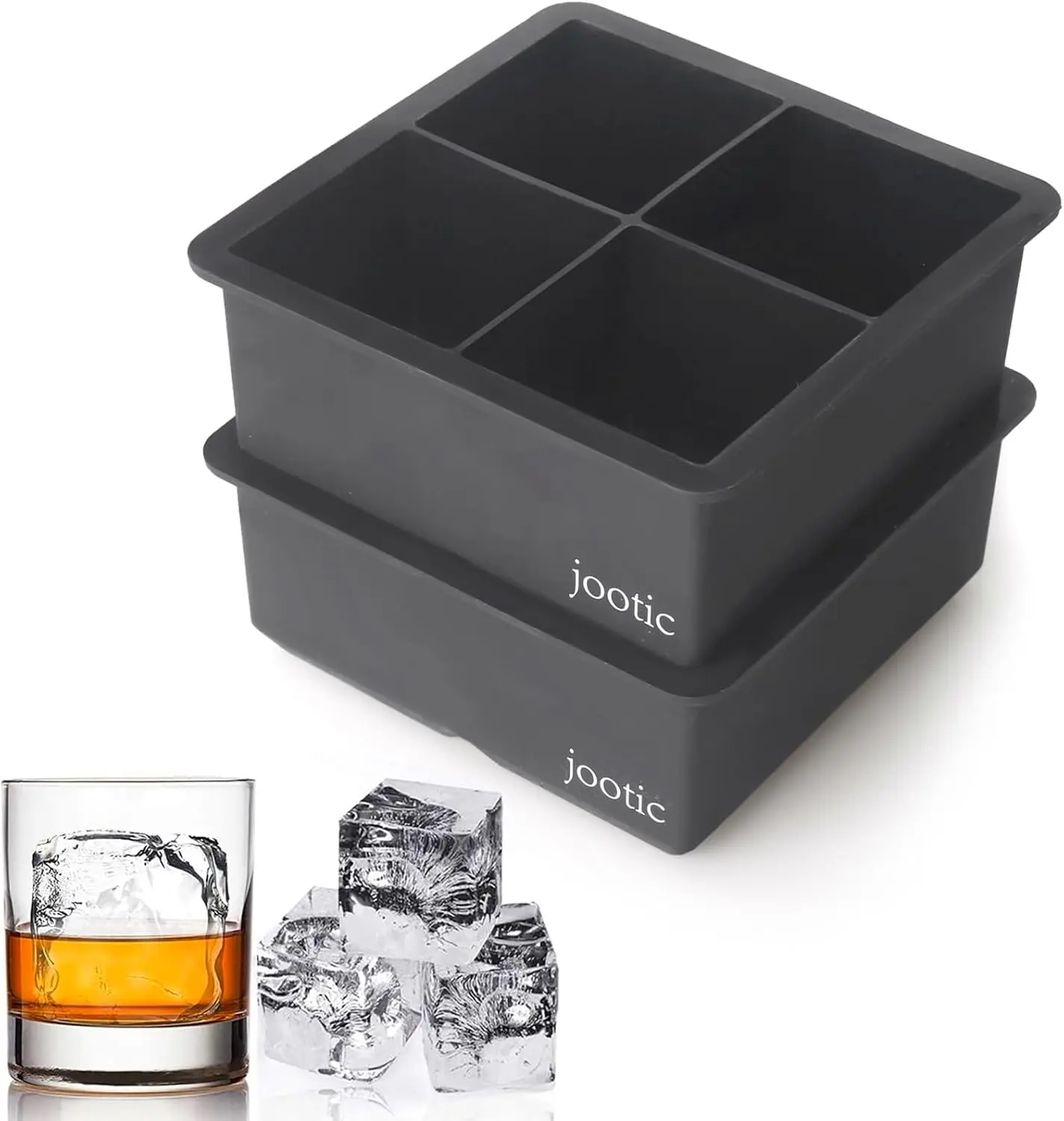 Large Ice Cube Trays Silicone (2.5-Inches) - 4 Giant Ice Cubes for Whiskey, Black 2 Pack
Large Ice Cube Trays Silicone (2.5-Inches) - 4 Giant Ice Cubes for Whiskey, Black 2 Pack
