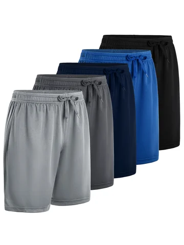 5-piece men's casual shorts with drawstring waistband, breathable fabric, available in multiple colors - ideal choice for summer