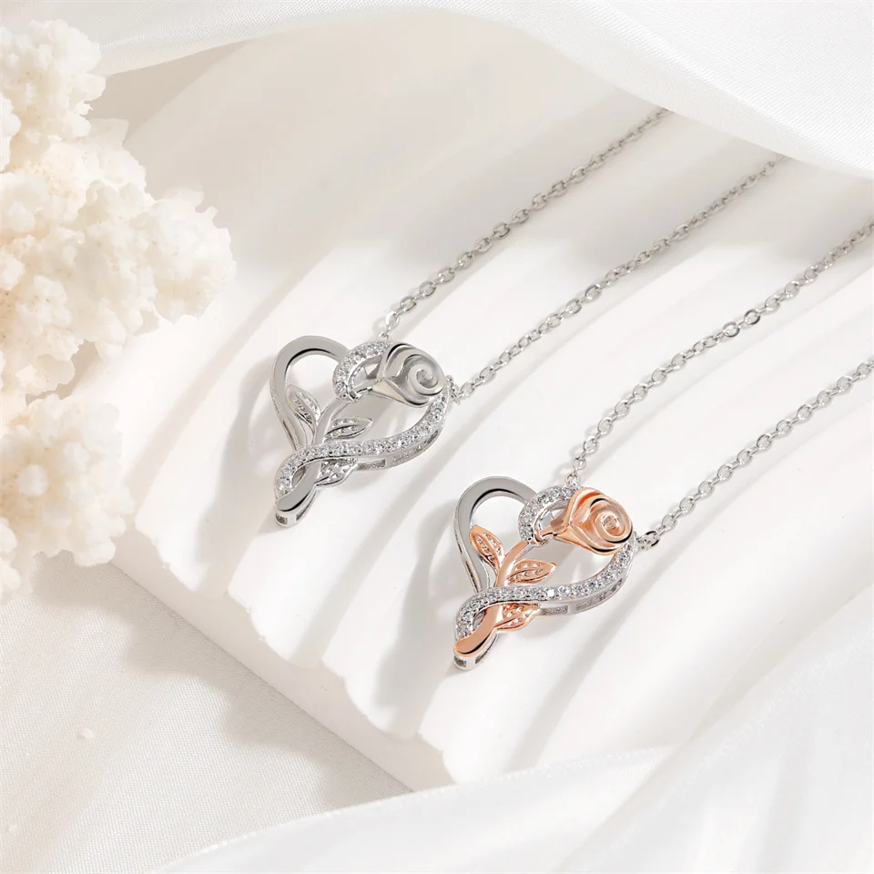 Heart with Rose Pendant Valentine's Day Gift Fashion Stainless Steel Jewelry Necklace Women Diamond Wrapped Heart Rose Necklaces
Heart with Rose Pendant Valentine's Day Gift Fashion Stainless Steel Jewelry Necklace Women Diamond Wrapped Heart Rose Necklaces