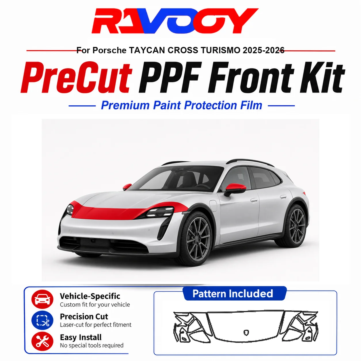 8.5mil TPU Precut PPF Kit For Porsche TAYCAN CROSS TURISMO 2025-2026 - Hood, Fenders & Mirror Set - Self-Healing Clear Bra Film
8.5mil TPU Precut PPF Kit For Porsche TAYCAN CROSS TURISMO 2025-2026 - Hood, Fenders & Mirror Set - Self-Healing Clear Bra Film