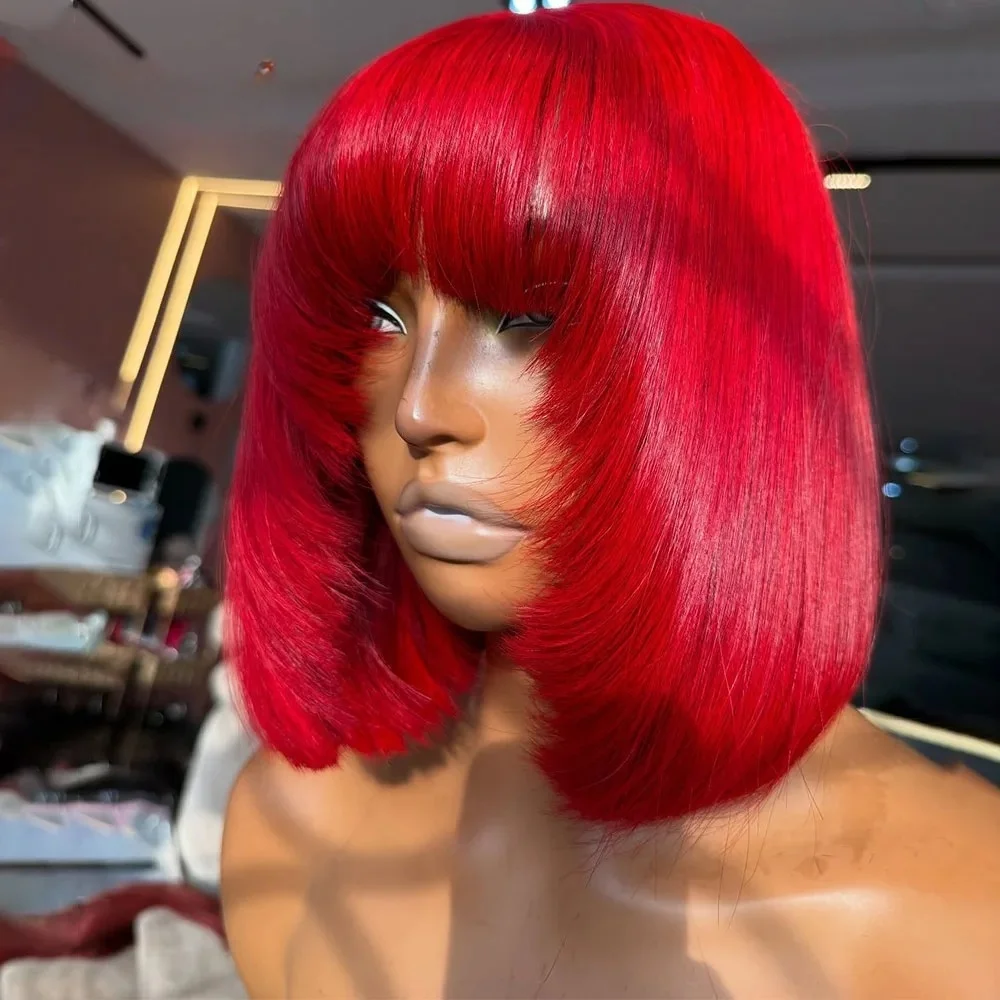 Bright Red Bob Short Layered Straight Lace Front Wig Bob with Bangs Hot Red Hair Lace Frontal Wigs Synthetic Cosplay Makeup Use
Bright Red Bob Short Layered Straight Lace Front Wig Bob with Bangs Hot Red Hair Lace Frontal Wigs Synthetic Cosplay Makeup Use