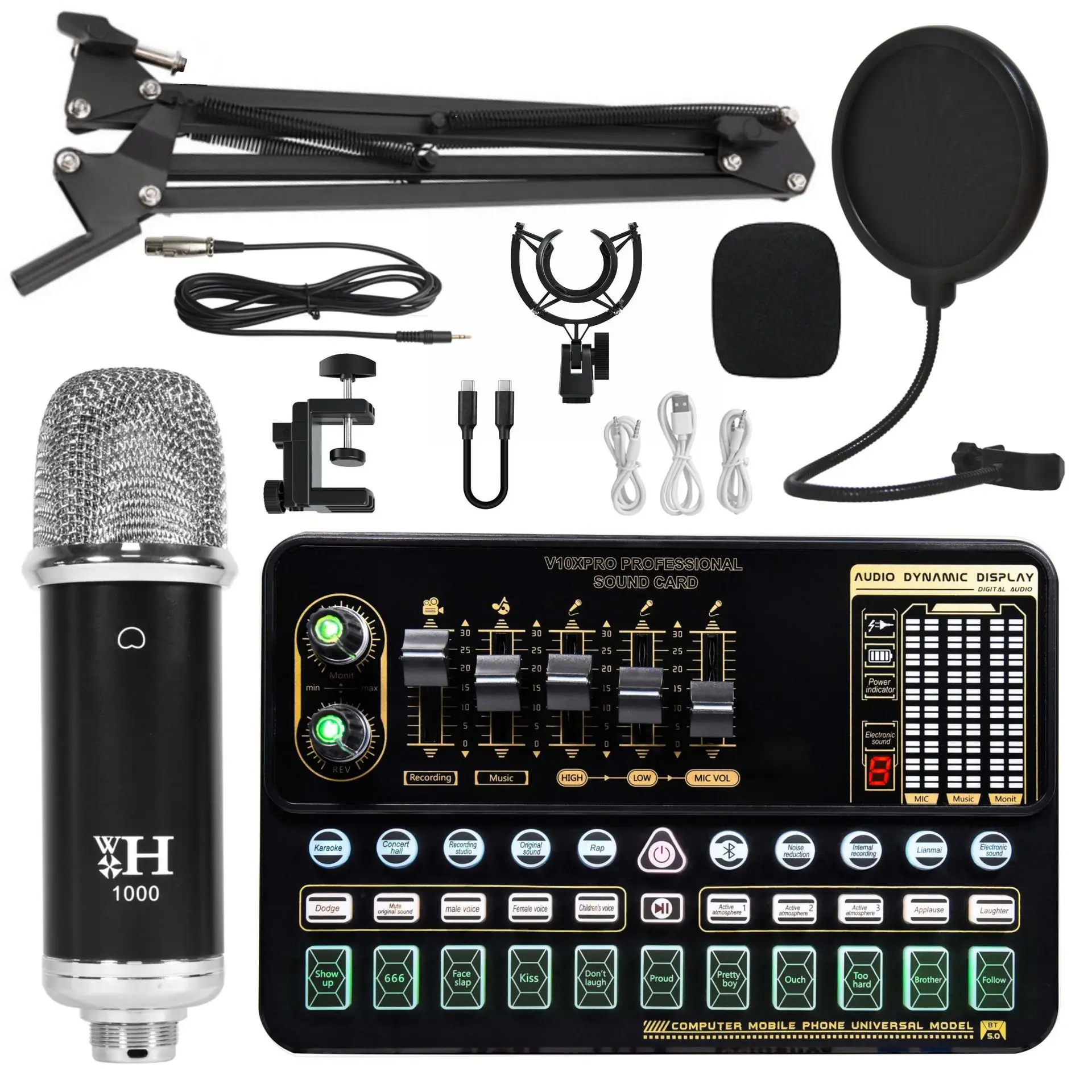 V10XPro Sound Card Studio Mixer Singing Noise Reduction Microphone Voice WXH1000 Live Broadcast Phone Computer Record Sound set
V10XPro Sound Card Studio Mixer Singing Noise Reduction Microphone Voice WXH1000 Live Broadcast Phone Computer Record Sound set