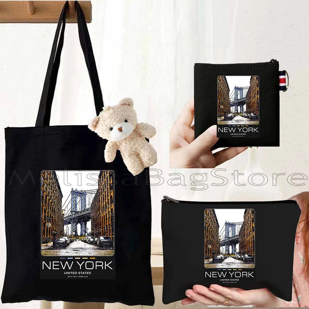 4PCS Cute Gifts Set New York City Black Canvas Tote Bag Handbag with Doll Key Coin Purse Cosmetic Makeup Toilet Bag Case Pouch
4PCS Cute Gifts Set New York City Black Canvas Tote Bag Handbag with Doll Key Coin Purse Cosmetic Makeup Toilet Bag Case Pouch