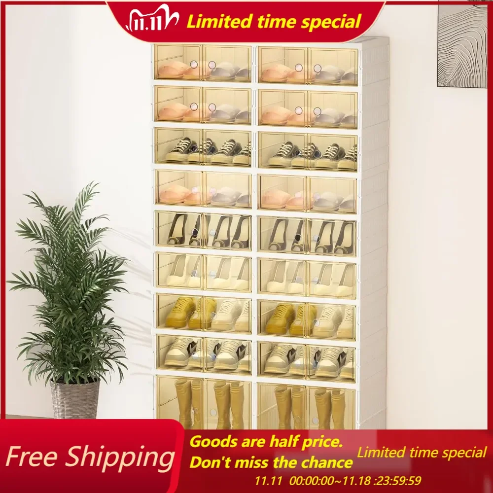 Foldable Shoe Rack Organizer for Closet, 9-Tier 36 Pairs Folding Shoe Box Storage Cabinet with Clear Door
Foldable Shoe Rack Organizer for Closet, 9-Tier 36 Pairs Folding Shoe Box Storage Cabinet with Clear Door