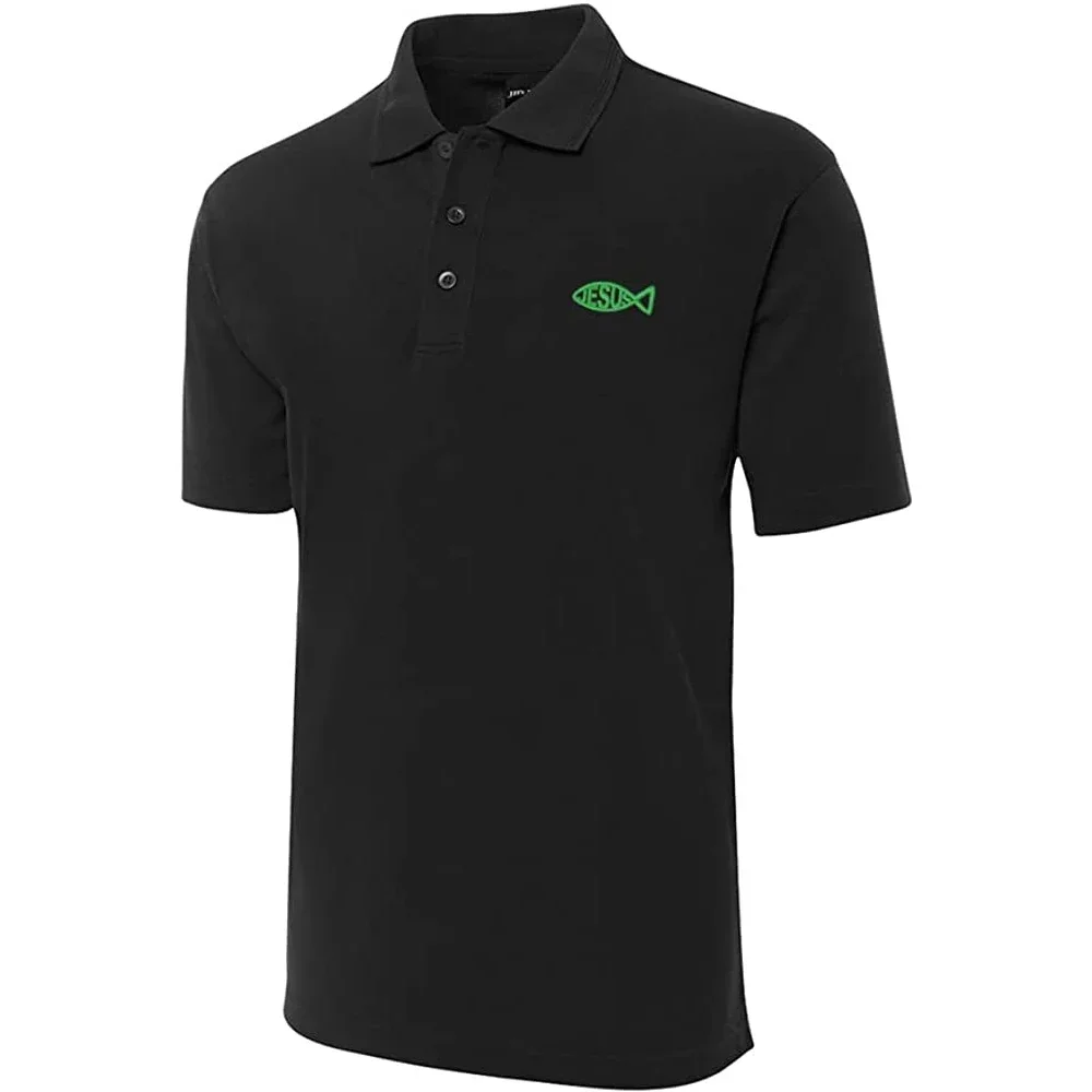 Jesus Fish Embroidered Short Sleeve Polo Shirts Classic Embroidery Men's Polo Shirt
Jesus Fish Embroidered Short Sleeve Polo Shirts Classic Embroidery Men's Polo Shirt