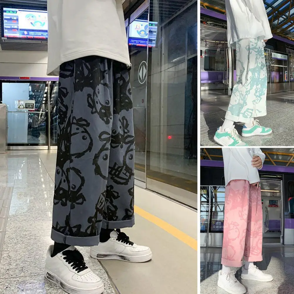 Cartoon Print Straight Men Pants Wide Leg Pants Hiphop Elastic Waist Drawstring Pockets Loose Casual Pants Leisure Male Trousers
Cartoon Print Straight Men Pants Wide Leg Pants Hiphop Elastic Waist Drawstring Pockets Loose Casual Pants Leisure Male Trousers