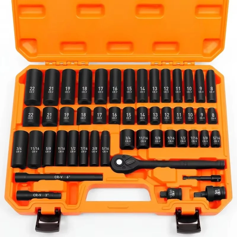 50PCS 3/8 Inch Drive Impact Sleeves – Cr-V Steel, Standard Metric (8-22 Mm)/SAE Sizes, Equipped with Adapter & Ratchet Handle
50PCS 3/8 Inch Drive Impact Sleeves – Cr-V Steel, Standard Metric (8-22 Mm)/SAE Sizes, Equipped with Adapter & Ratchet Handle