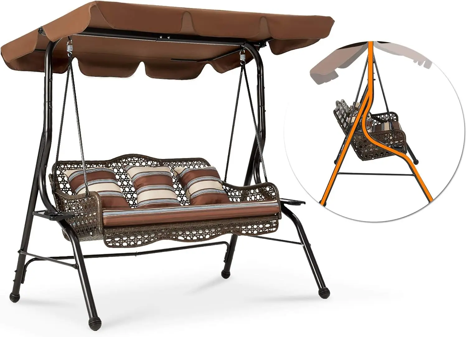 3-Seat Outdoor Patio Swing Chair with Canopy, Rattan Wicker Glider Lounge Chair for Porch, Brown
3-Seat Outdoor Patio Swing Chair with Canopy, Rattan Wicker Glider Lounge Chair for Porch, Brown
