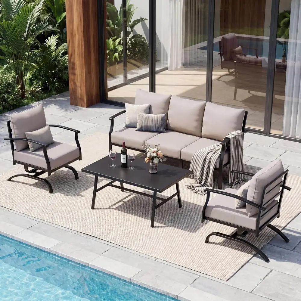 Weather-Resistant 4-Piece Metal Patio Furniture Set with Cushions and Coffee Table for Outdoor Living Spaces
Weather-Resistant 4-Piece Metal Patio Furniture Set with Cushions and Coffee Table for Outdoor Living Spaces