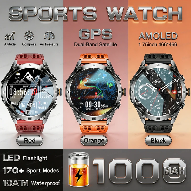 T-Rex3 Military 1000mAh Battery Smart Watch Bulit-in GPS Navigation Compass Flashlight 10ATM Waterproof 170+Sports HD Call Watch
T-Rex3 Military 1000mAh Battery Smart Watch Bulit-in GPS Navigation Compass Flashlight 10ATM Waterproof 170+Sports HD Call Watch