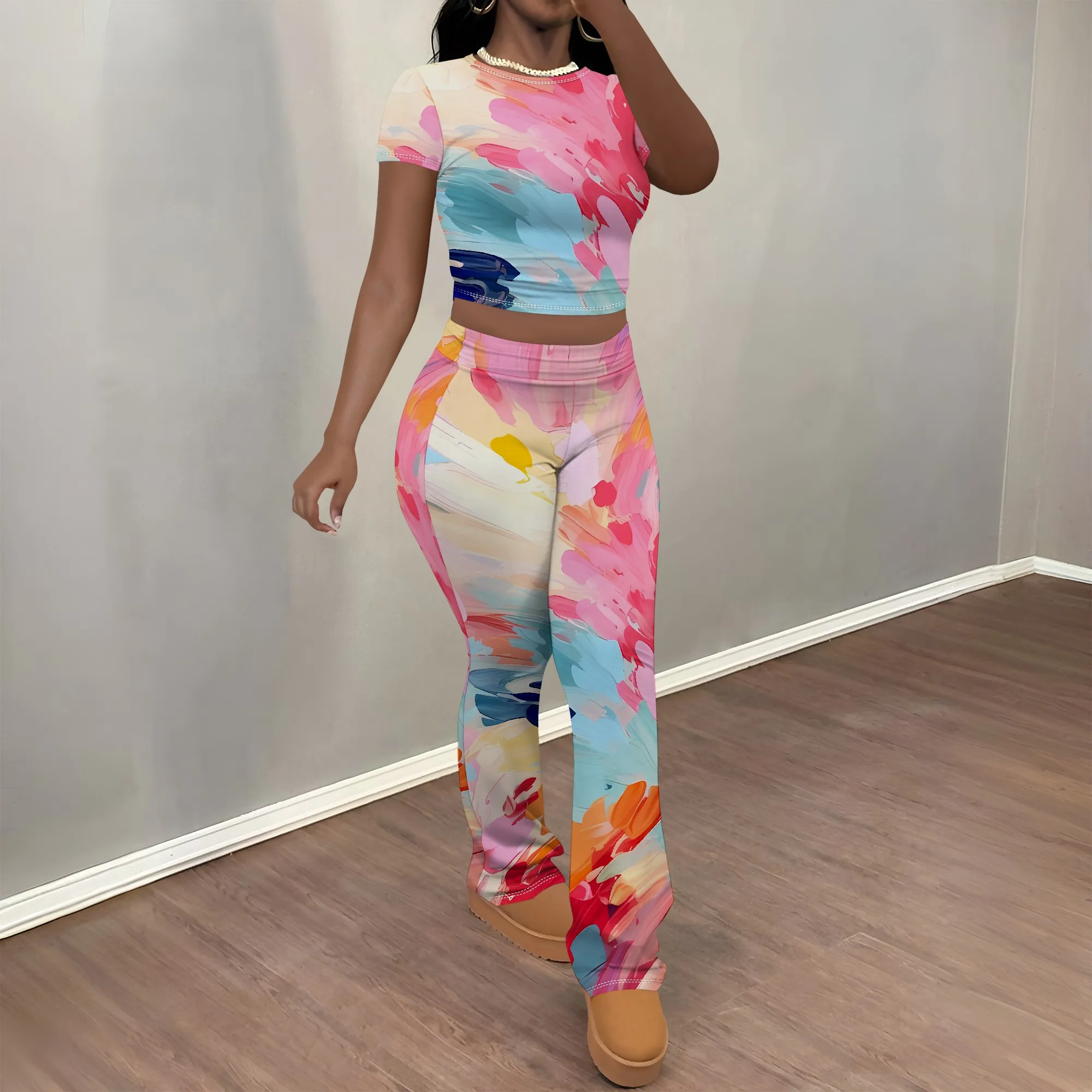 Nupusa Colorful Splash Print Two - Piece Set for Women Standard Size Summer Casual Short Sleeve Flare Pants Outfit
Nupusa Colorful Splash Print Two - Piece Set for Women Standard Size Summer Casual Short Sleeve Flare Pants Outfit