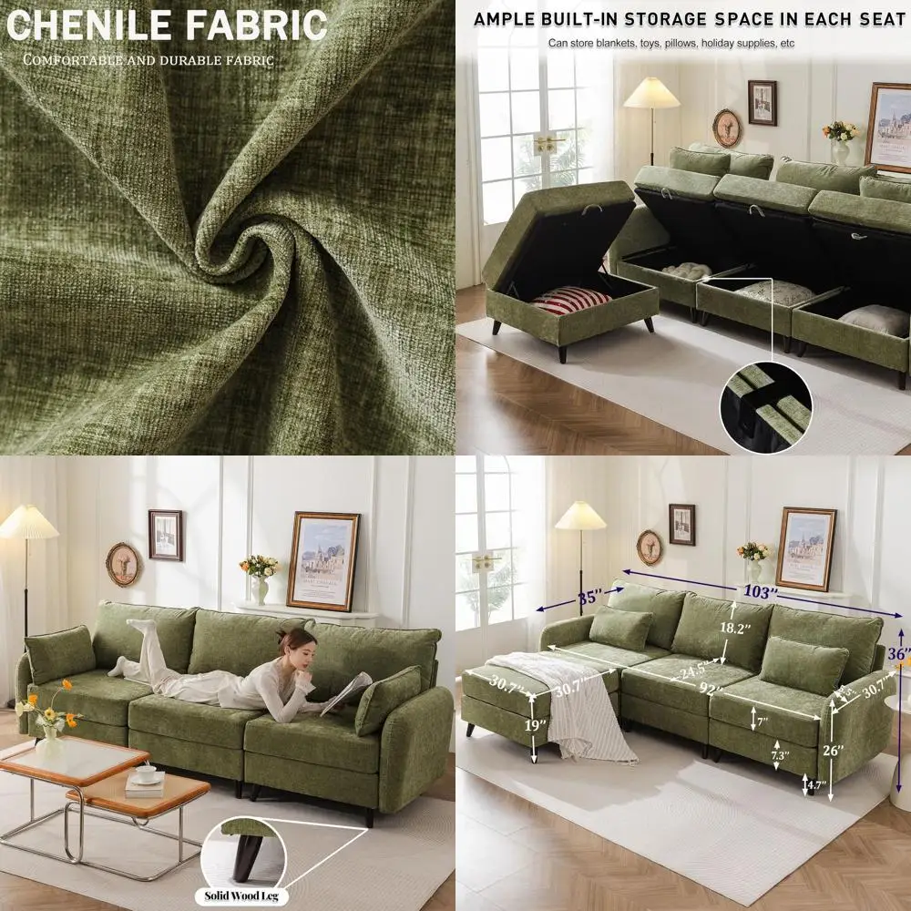 Extravagant 104 Sectional Sofa with Storage, L-Shaped Couch, 3-Seat Cloud Sofas, Ottoman, Plush Velvet, Green
Extravagant 104 Sectional Sofa with Storage, L-Shaped Couch, 3-Seat Cloud Sofas, Ottoman, Plush Velvet, Green