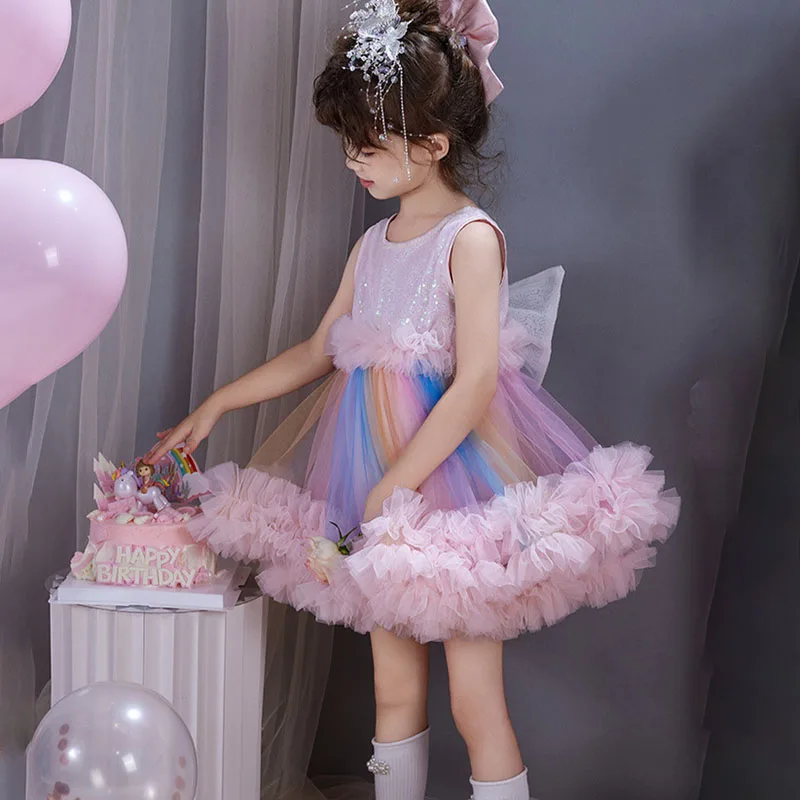 Princess Dress Gradient Tulle Girl Birthday Party Dress For Kids Sequin Rainbow Sweater Dress 2piece Set Sweet Children Clothing
Princess Dress Gradient Tulle Girl Birthday Party Dress For Kids Sequin Rainbow Sweater Dress 2piece Set Sweet Children Clothing