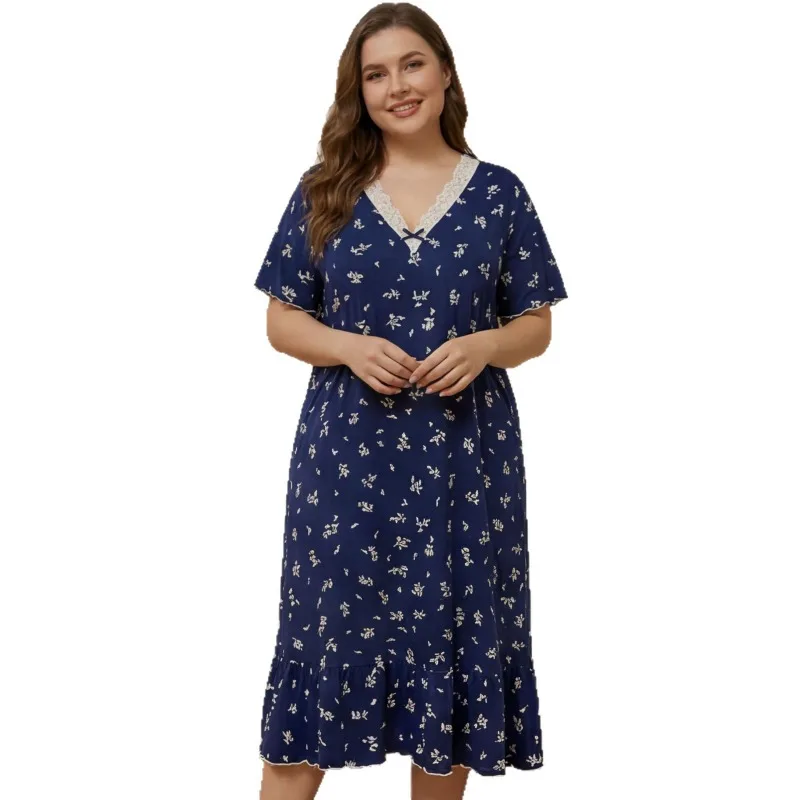 Plus Size Summer Floral Long Nightgown Ruffle Hem Lace Trim Short-sleeved Pajamas Dress V-Neck Medium and Long Version Homewear
Plus Size Summer Floral Long Nightgown Ruffle Hem Lace Trim Short-sleeved Pajamas Dress V-Neck Medium and Long Version Homewear