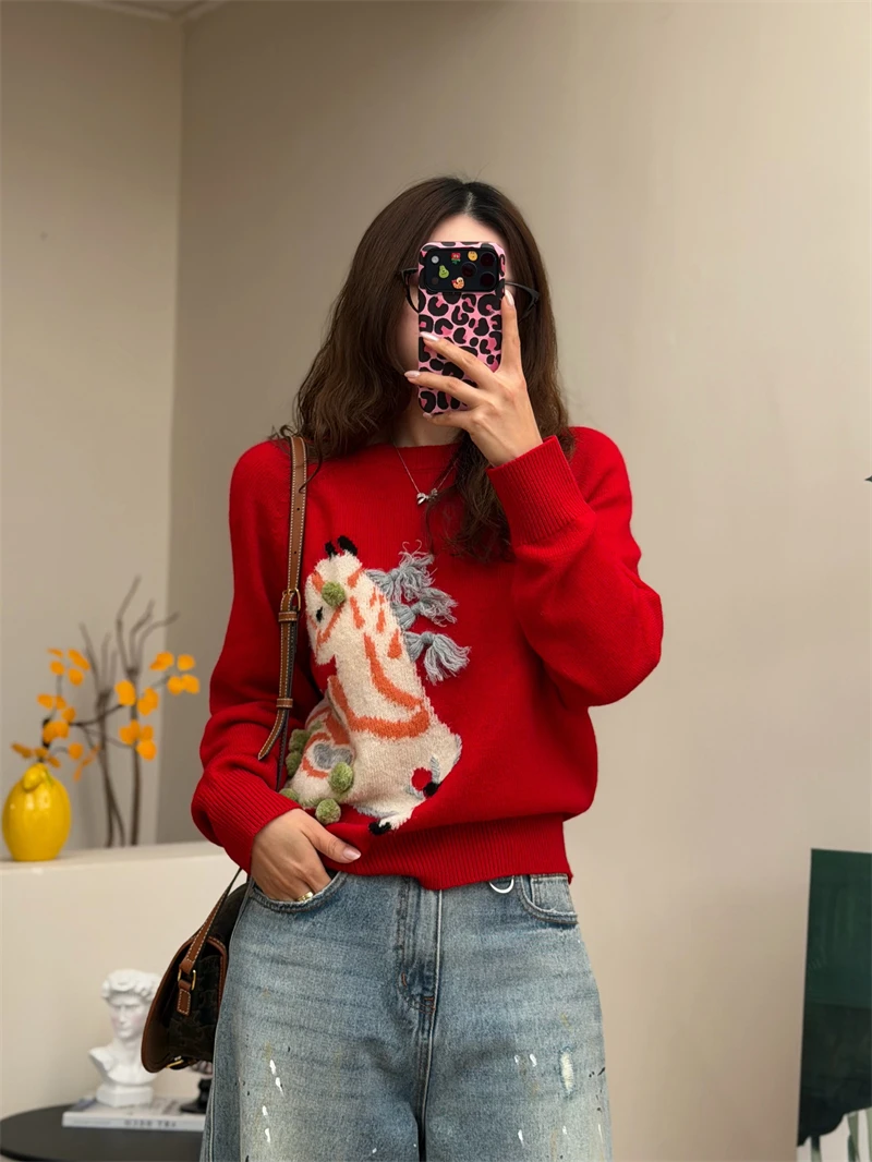 Новогодний красный вязаный свитер женский зимний модный с 3D вышивкой, маленький свитер с вышивкой в стиле кашемира
Новогодний красный вязаный свитер женский зимний модный с 3D вышивкой, маленький свитер с вышивкой в стиле кашемира