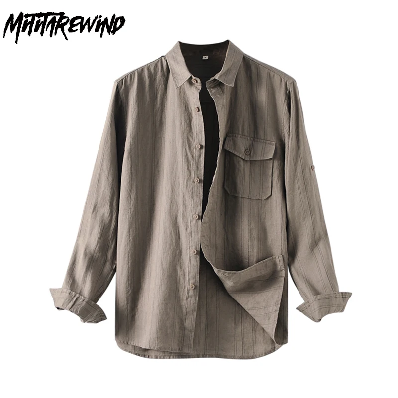 Summer Pure Linen Shirt Men Breathable Beach Mens Long Sleeve Shirt Japan Retro Lapel Pocket Striped Shirt Daily Causal Shirts
Summer Pure Linen Shirt Men Breathable Beach Mens Long Sleeve Shirt Japan Retro Lapel Pocket Striped Shirt Daily Causal Shirts