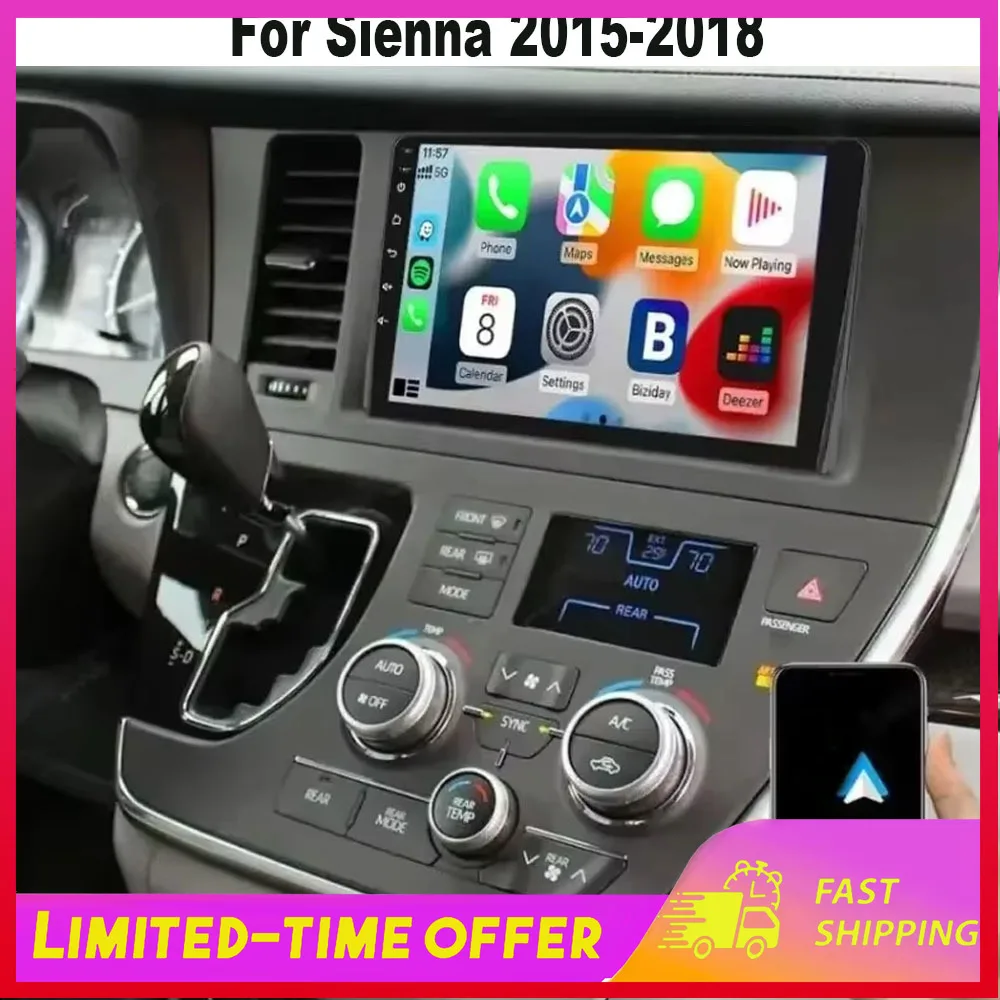 9-дюймовый мультимедийный GPS-навигатор с Android 15, совместимый с CarPlay, для Toyota Sienna 2015-2018, автомобильное радио
9-дюймовый мультимедийный GPS-навигатор с Android 15, совместимый с CarPlay, для Toyota Sienna 2015-2018, автомобильное радио