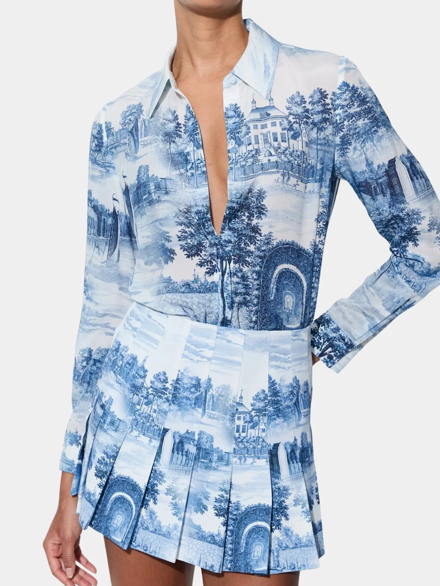 Women Positioning Flower Print Blue Blouse Single Breasted Turn-down Collar Long Sleeve Fashion Casual 100% Silk Shirt
Women Positioning Flower Print Blue Blouse Single Breasted Turn-down Collar Long Sleeve Fashion Casual 100% Silk Shirt