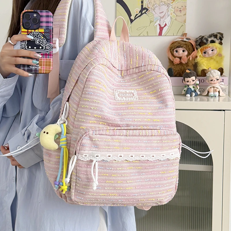 Light Blue Lace Trim Backpack for Women Aesthetic Woven Fabric School Bag Casual Student Daypack with Drawstring
Light Blue Lace Trim Backpack for Women Aesthetic Woven Fabric School Bag Casual Student Daypack with Drawstring