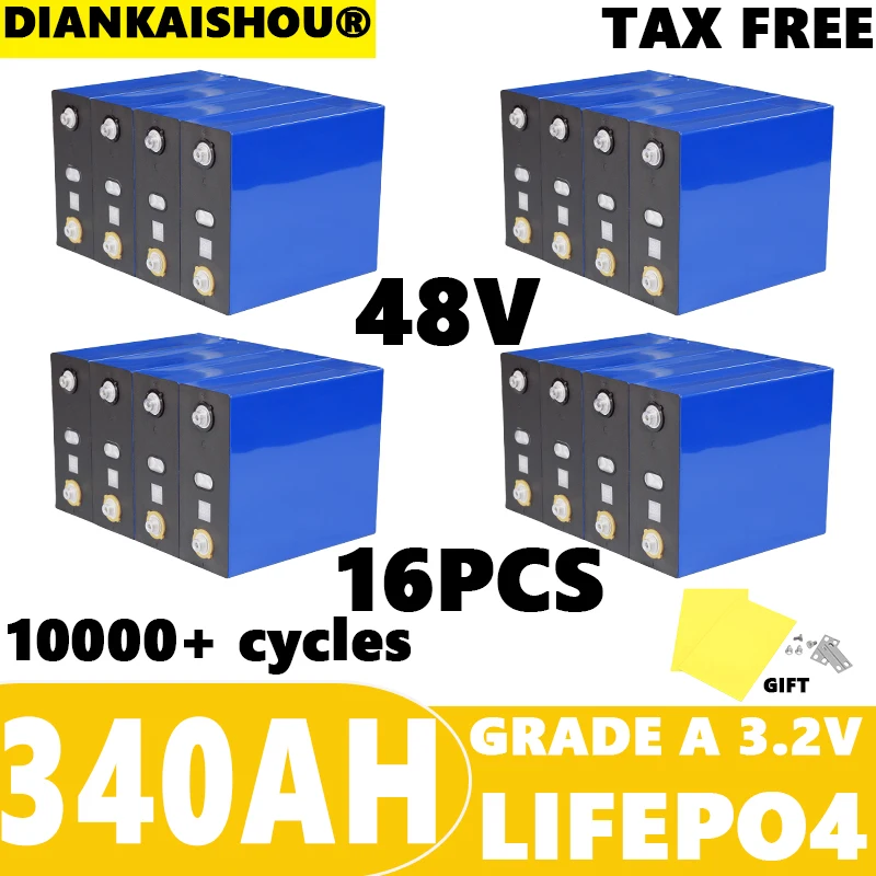 16pcs 3.2V 340Ah Lifepo4 Battery Grade A 10000 Cycles Rechargeable Batteries DIY 12V 24V 48V RV EV Boat Vans solar Cell Tax Free
16pcs 3.2V 340Ah Lifepo4 Battery Grade A 10000 Cycles Rechargeable Batteries DIY 12V 24V 48V RV EV Boat Vans solar Cell Tax Free