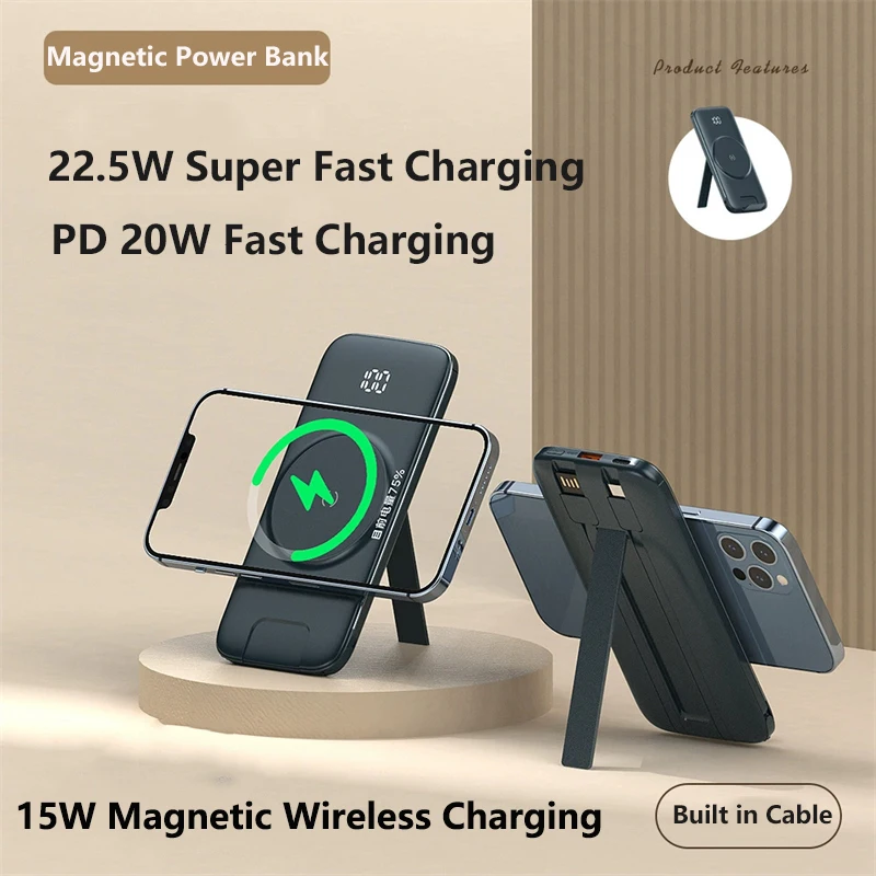 20000mAh Magnetic Power Bank with Cable Stand Wireless 22.5W Fast Charger Powerbank For Magsafe for iPhone Samsung Huawei Xiaomi
20000mAh Magnetic Power Bank with Cable Stand Wireless 22.5W Fast Charger Powerbank For Magsafe for iPhone Samsung Huawei Xiaomi