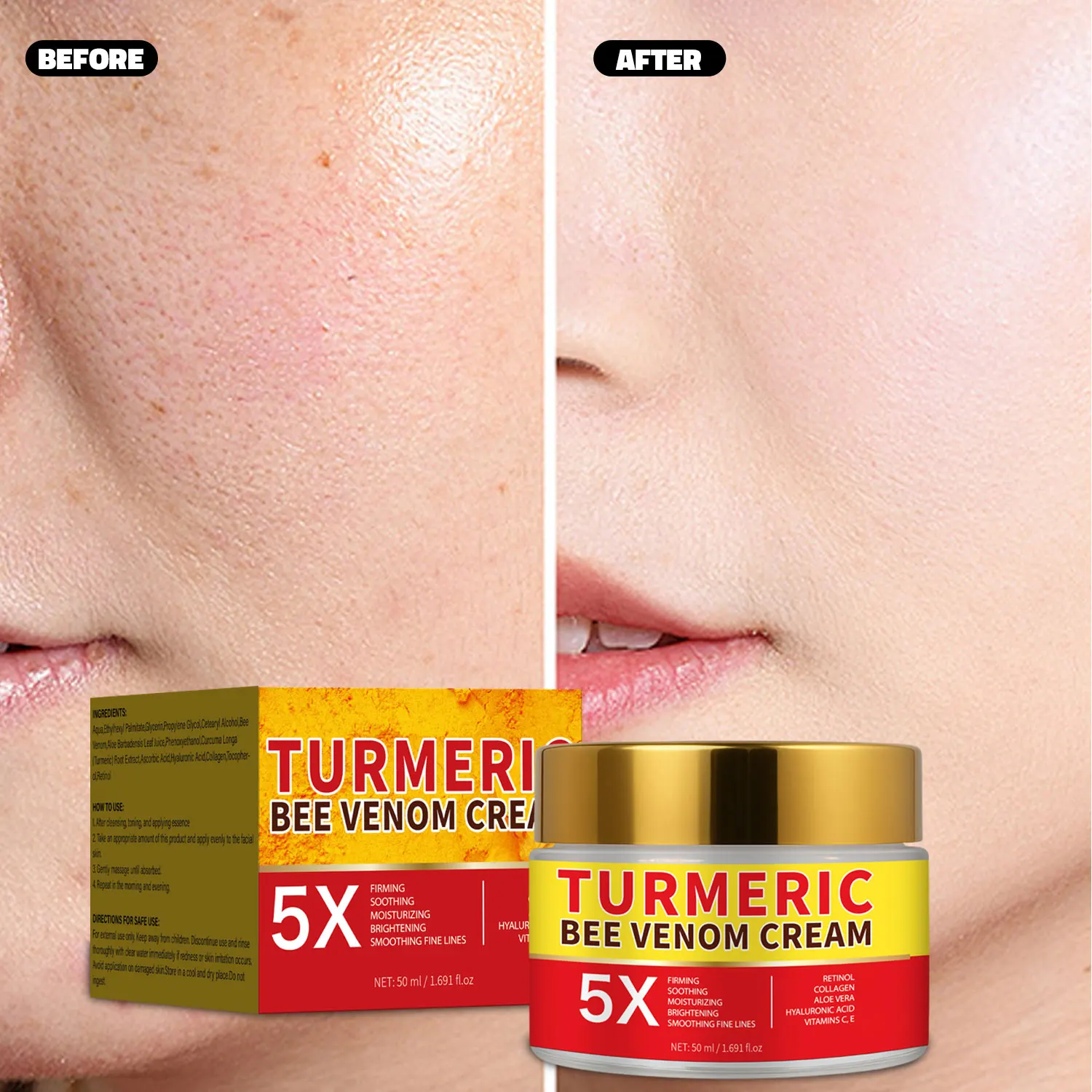 Turmeric Bee Venom Cream for Women Deep Moisturizing Firming&lifting Face Cream with Hyaluronic acid vitamins C&E and Collagen
Turmeric Bee Venom Cream for Women Deep Moisturizing Firming&lifting Face Cream with Hyaluronic acid vitamins C&E and Collagen