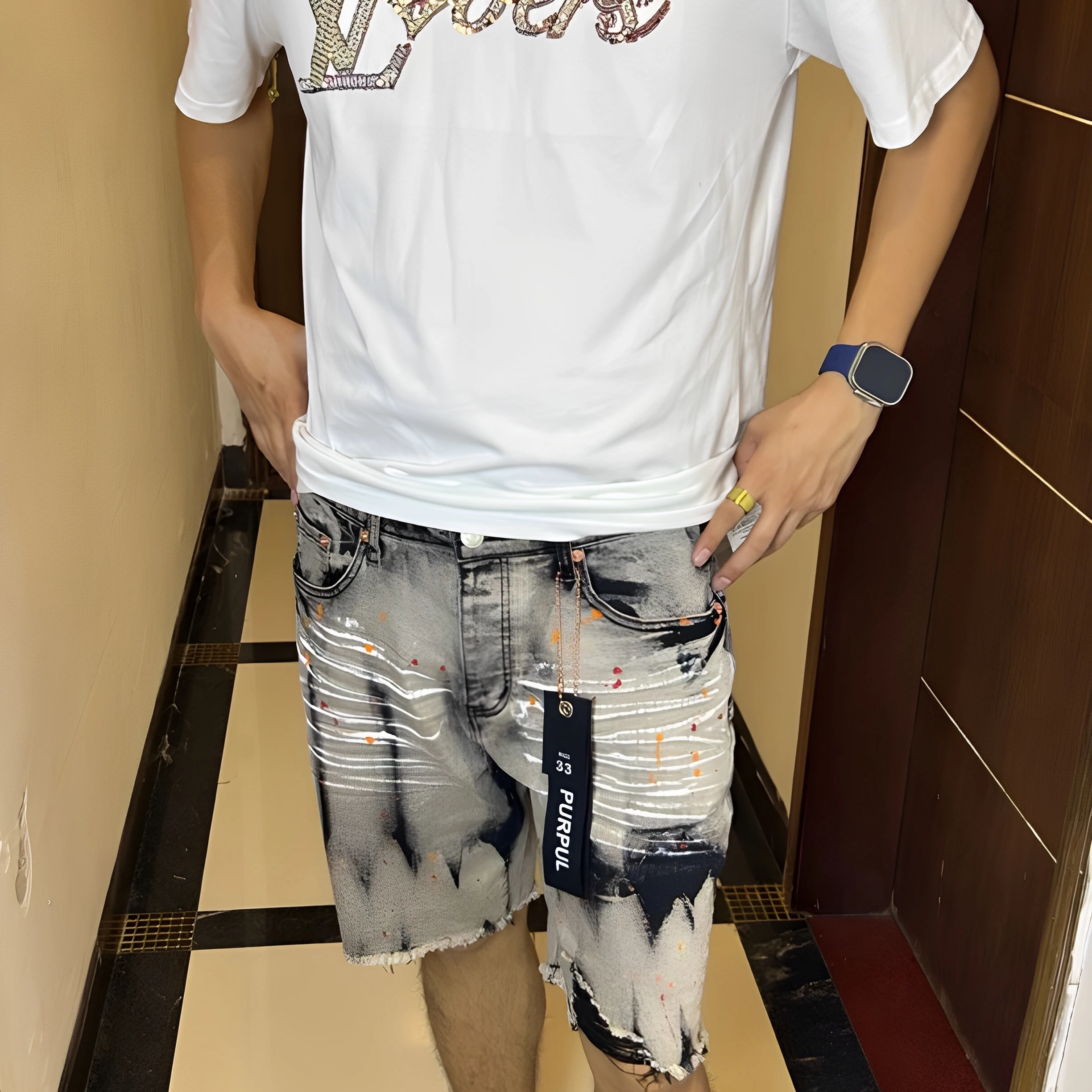 Slim Fit Denim Shorts PU Black Grey Distressed Splatter Painted Elastic Men's Casual Cotton Stretch Youth Spring Autumn Winter
Slim Fit Denim Shorts PU Black Grey Distressed Splatter Painted Elastic Men's Casual Cotton Stretch Youth Spring Autumn Winter