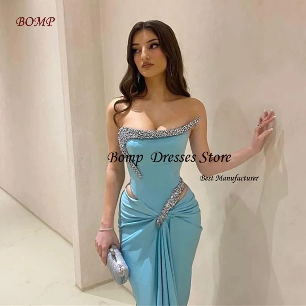 BOMP Sky Blue Satin Beaded Prom Dresses Mermaid Elegant Sleeveless Wedding Dress Glitter Customized Vestidos De Fiesta
BOMP Sky Blue Satin Beaded Prom Dresses Mermaid Elegant Sleeveless Wedding Dress Glitter Customized Vestidos De Fiesta