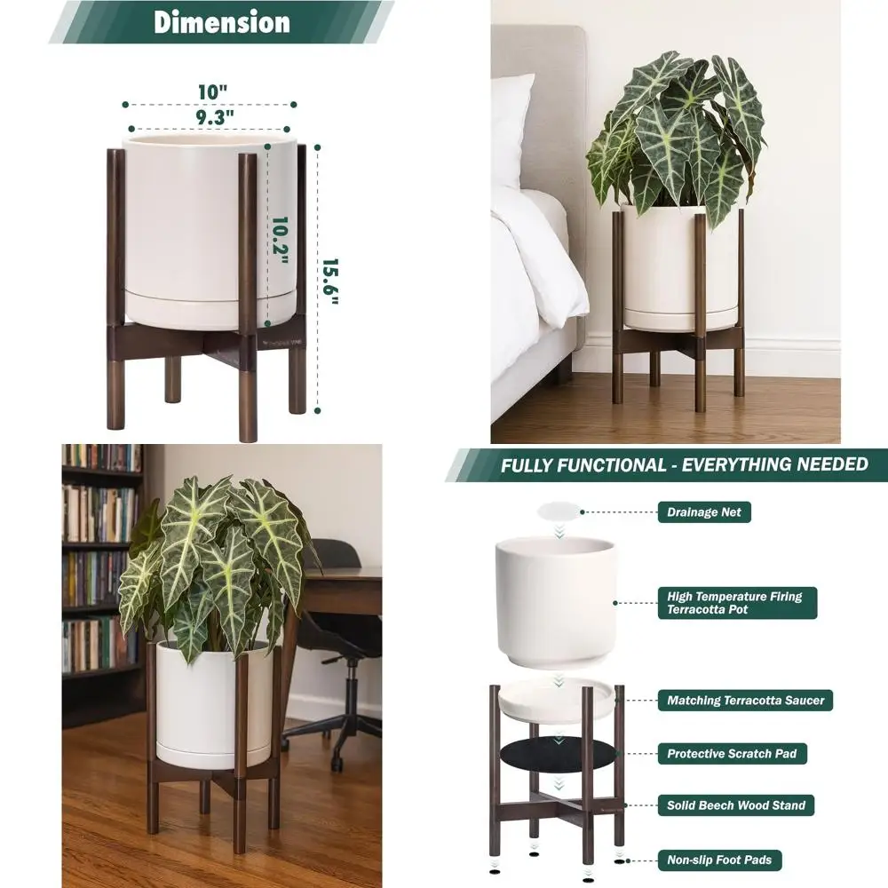 10 Inch Round Ceramic Flower Pot with Walnut Stand, Modern Oatmeal Planter
10 Inch Round Ceramic Flower Pot with Walnut Stand, Modern Oatmeal Planter