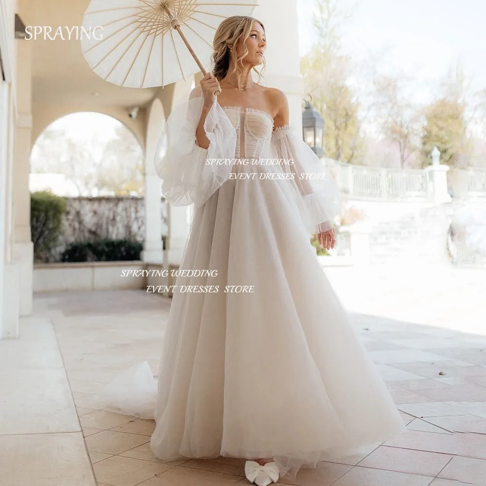 SPRAYING Luxury Strapless Wedding Gowns Puff Long Sleeve Sexy Bridal Gowns Tulle Floor Length Customized Robe De Mariée 2025
SPRAYING Luxury Strapless Wedding Gowns Puff Long Sleeve Sexy Bridal Gowns Tulle Floor Length Customized Robe De Mariée 2025