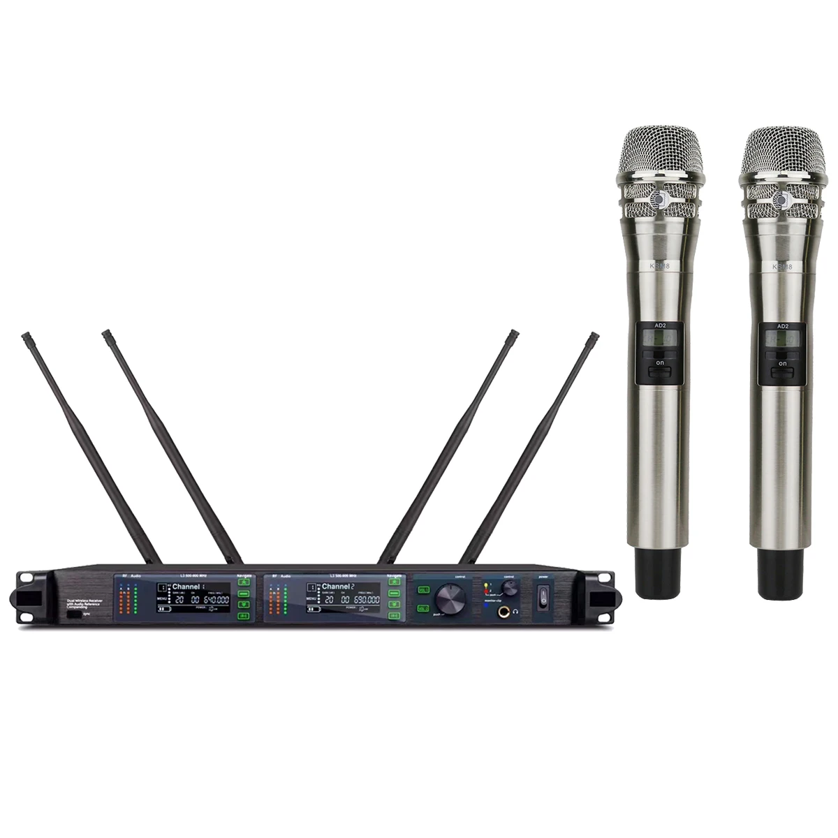 Original AD5D Dual Channel Wireless DJ Karaoke Microphone System KSM8 Silver Capsule Replaceable Cartridge Metal Handheld
Original AD5D Dual Channel Wireless DJ Karaoke Microphone System KSM8 Silver Capsule Replaceable Cartridge Metal Handheld