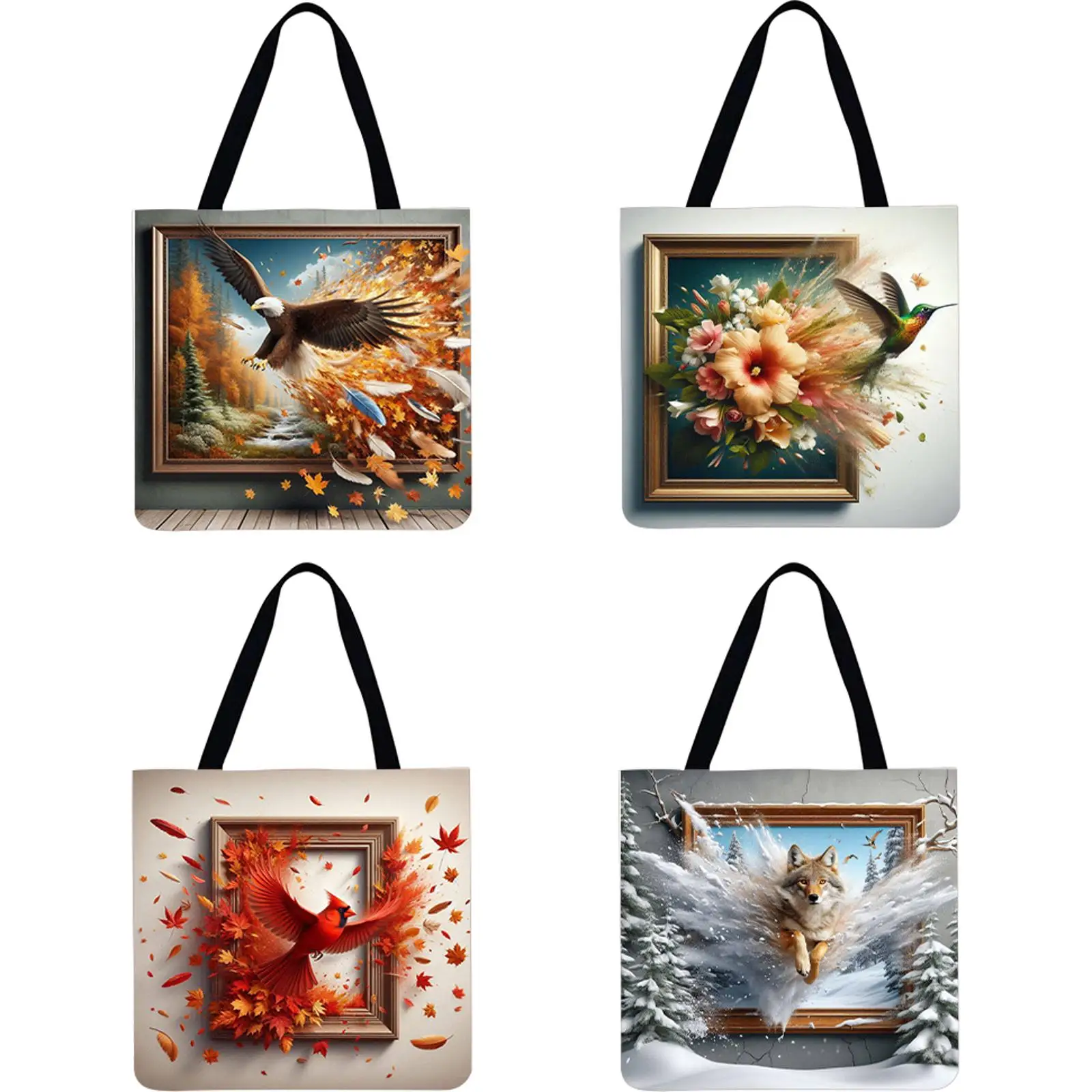 Набор из 4 льняных сумок-тоут с изображением птиц, вместительные женские сумки через плечо для шопинга
Набор из 4 льняных сумок-тоут с изображением птиц, вместительные женские сумки через плечо для шопинга