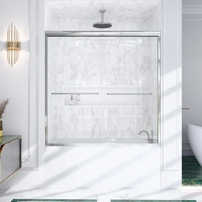 60" W x 60" H Semi-Frameless Bypass Shower Door, 6mm Tempered Glass, Chrome Finish
60" W x 60" H Semi-Frameless Bypass Shower Door, 6mm Tempered Glass, Chrome Finish