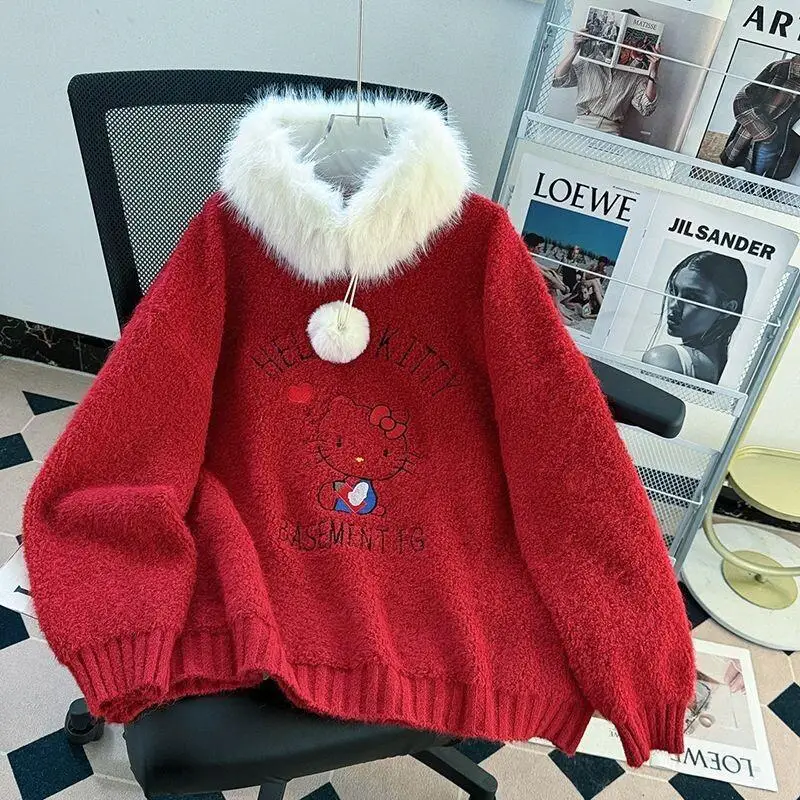 Sanrio Hello Kitty women's Sweater Fur Collar Knitted Plus Size New Year Winter Lazy Style Loose Fit Thickened Warm Outerwear
Sanrio Hello Kitty women's Sweater Fur Collar Knitted Plus Size New Year Winter Lazy Style Loose Fit Thickened Warm Outerwear