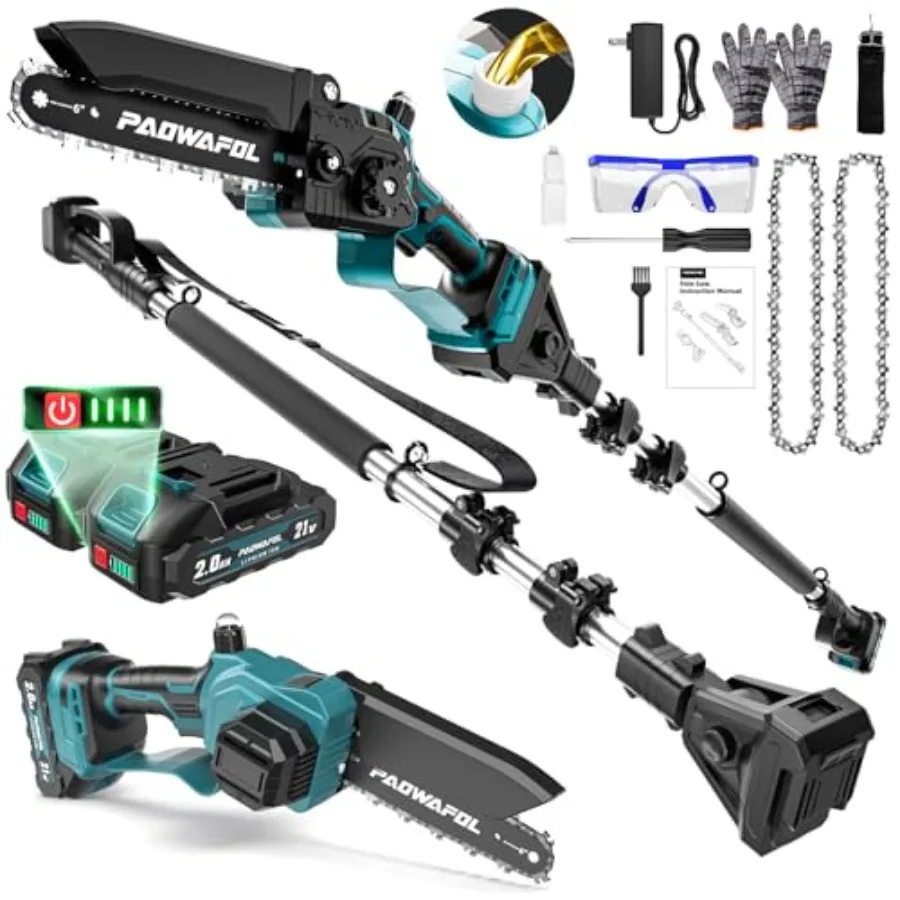 Tree trimming pole saw aluminum alloy blue 2-in-1 cordless design with 6-inch mini chainsaw and 15-ft max reach dual 21V batter
Tree trimming pole saw aluminum alloy blue 2-in-1 cordless design with 6-inch mini chainsaw and 15-ft max reach dual 21V batter