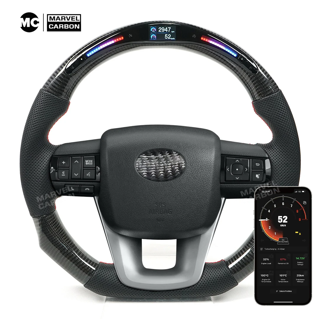100% Real Carbon Fiber LED Performance Steering Wheel For Toyota Fortuner Punched Leather Mobile Phone Connection APP Control
100% Real Carbon Fiber LED Performance Steering Wheel For Toyota Fortuner Punched Leather Mobile Phone Connection APP Control