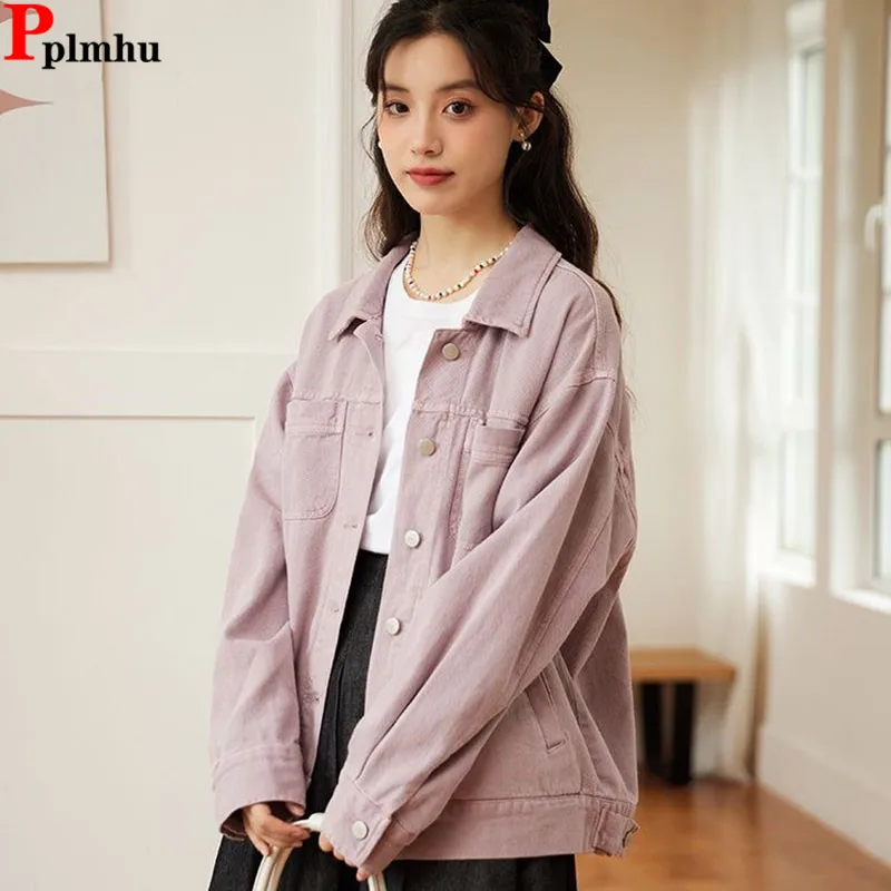 Vintage Lapel Denim Jackets Coats Tops Casual Loose Outerwears Single Breasted Manteaux Korean Sping Women Chaquetas Abrigos
Vintage Lapel Denim Jackets Coats Tops Casual Loose Outerwears Single Breasted Manteaux Korean Sping Women Chaquetas Abrigos