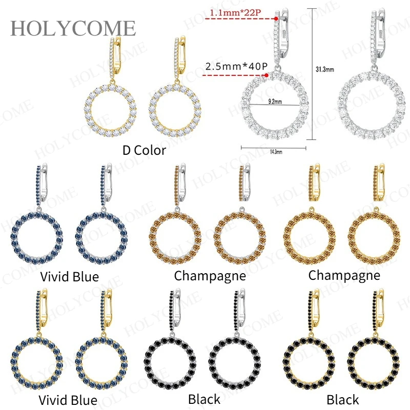 925 Sterling Silver 2.6 Carat Moissanite Round Earrings D Color/Black/Champagne/Vivid Blue VVS1 for Women Luxury Evening Style
925 Sterling Silver 2.6 Carat Moissanite Round Earrings D Color/Black/Champagne/Vivid Blue VVS1 for Women Luxury Evening Style