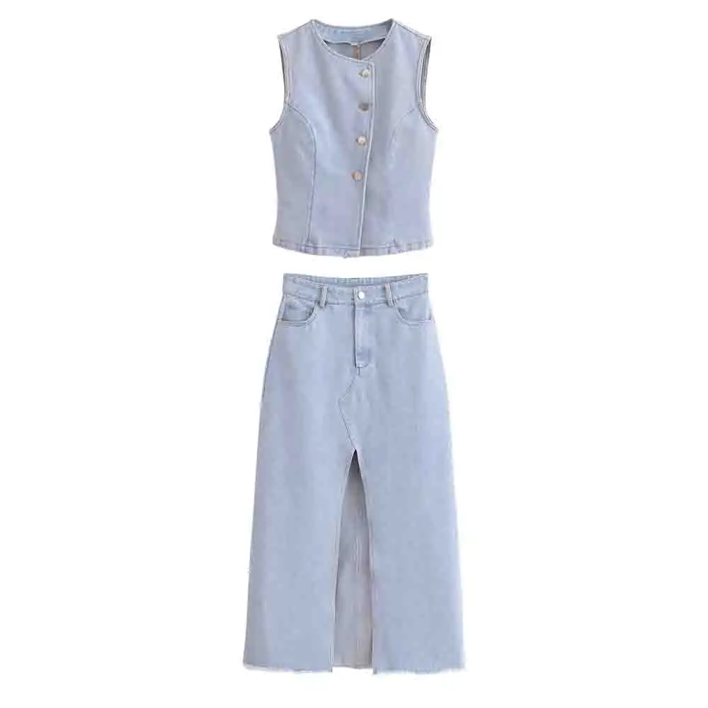 Women's 2025 new fashion casual slim single breasted denim vest retro sleeveless women's vest chic top+Skirts Women's suit
Women's 2025 new fashion casual slim single breasted denim vest retro sleeveless women's vest chic top+Skirts Women's suit
