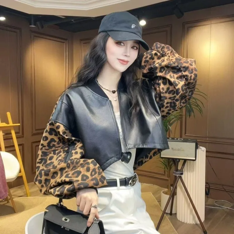 Jacket Outerwear Baseball Jacket Faux Leather Women's Spring/Autumn Patchwork Leopard Print Cropped New Comfortable Fashionable
Jacket Outerwear Baseball Jacket Faux Leather Women's Spring/Autumn Patchwork Leopard Print Cropped New Comfortable Fashionable