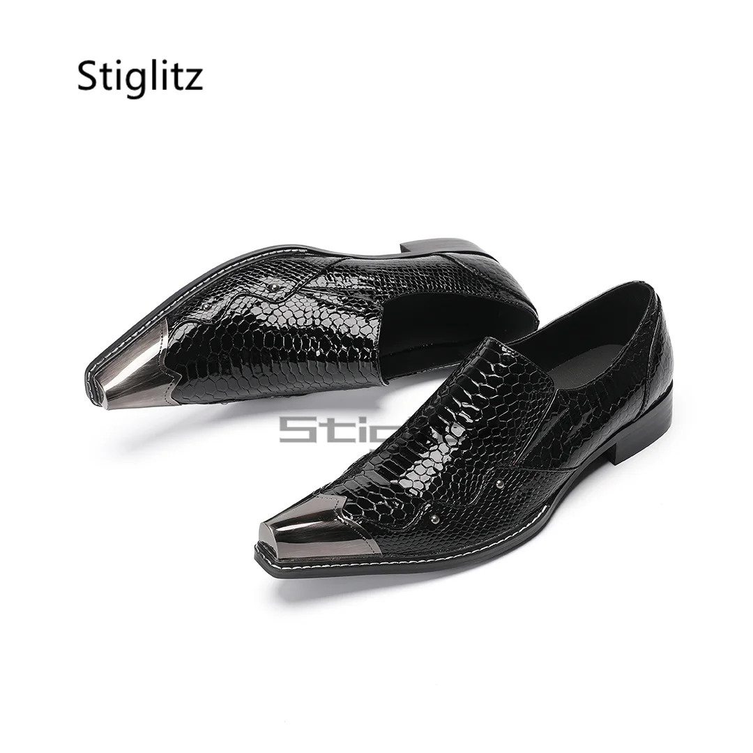 Totem Rivets Alligator Leather Men's Shoes Metal Pointed Toe Black Genuine Leather Slip On Business Formal Wedding Party Shoes
Totem Rivets Alligator Leather Men's Shoes Metal Pointed Toe Black Genuine Leather Slip On Business Formal Wedding Party Shoes