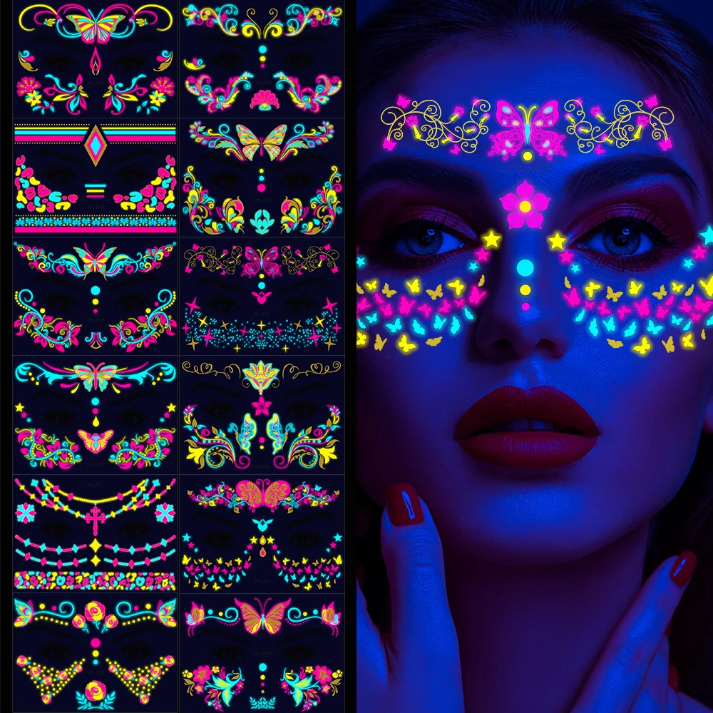 1pc Nightclub Fluorescent Face Sticker Party Butterfly Tattoo Sticker Waterproof Bar UV Light Glowing Neon Tattoo Music Festival
1pc Nightclub Fluorescent Face Sticker Party Butterfly Tattoo Sticker Waterproof Bar UV Light Glowing Neon Tattoo Music Festival