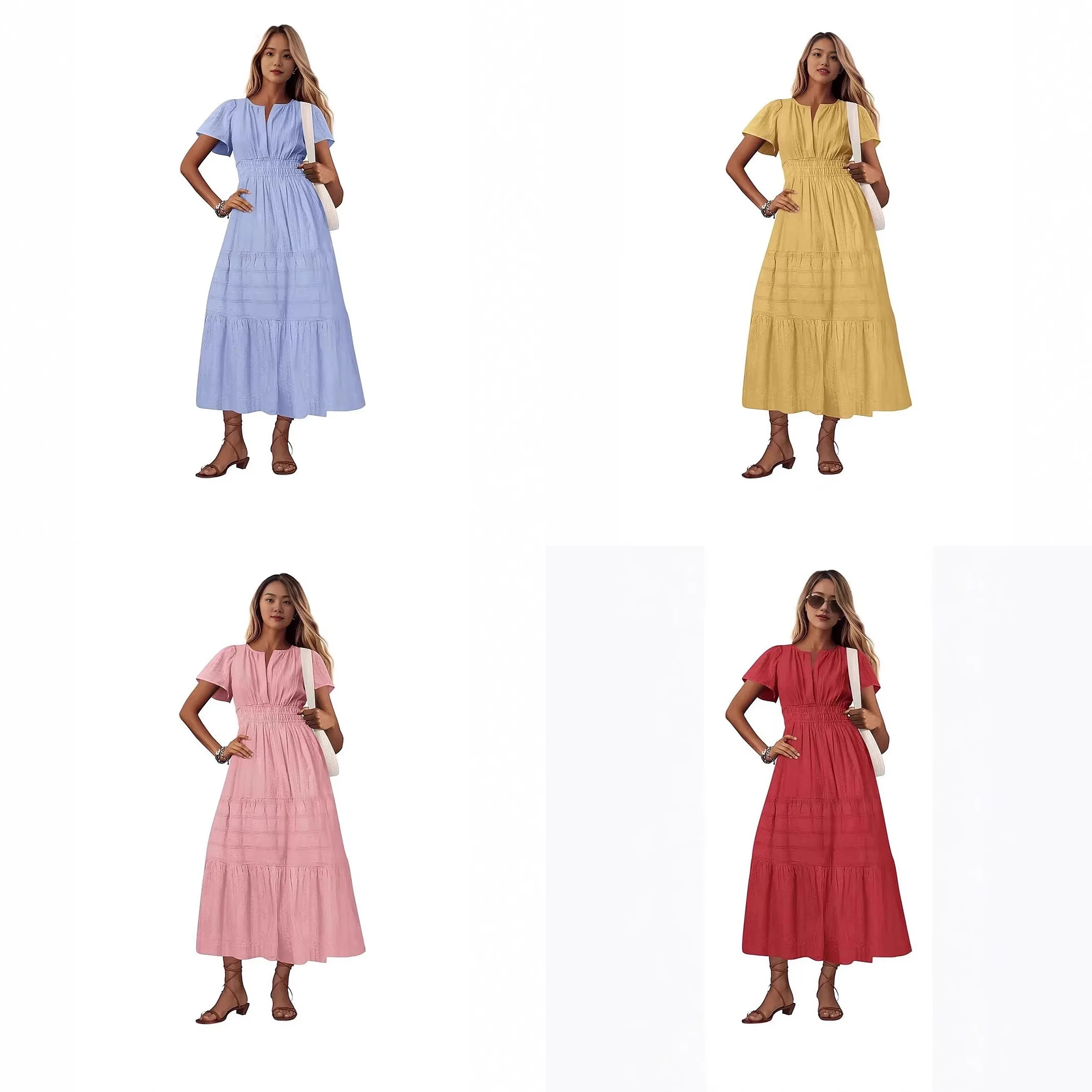 Spring Summer Women V Neck Ruffle Bubble Sleeve Layered Flare Dress Dresses
Spring Summer Women V Neck Ruffle Bubble Sleeve Layered Flare Dress Dresses