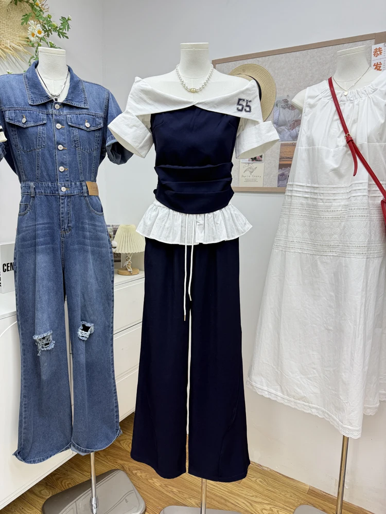 Summer short sleeved lapel off shoulder slim fit top+drawstring lotus leaf apron patchwork casual pants fashion set
Summer short sleeved lapel off shoulder slim fit top+drawstring lotus leaf apron patchwork casual pants fashion set