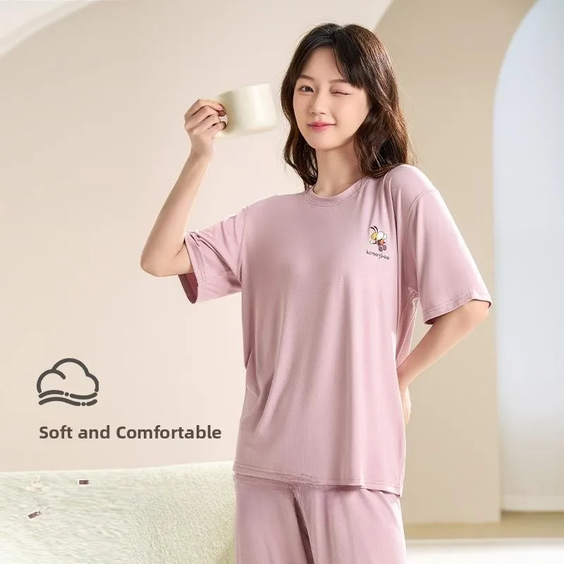 Modal Sleepwear Short Sleeve round Neck Home Clothes Summer Casual Set for Women Comfortable Lightweight Spring Autumn Wear
Modal Sleepwear Short Sleeve round Neck Home Clothes Summer Casual Set for Women Comfortable Lightweight Spring Autumn Wear