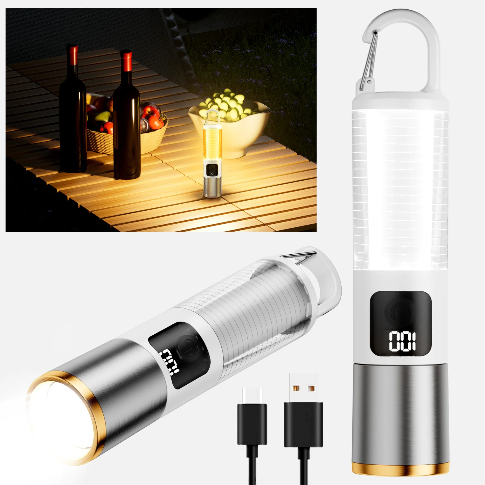 SKYFIRE Portable Flashlight - LED Camping Lamp, rechargeable, adjustable focus spotlight and floodlight, with hook for hanging, suitable for camping, hiking and nighttime activities
SKYFIRE Portable Flashlight - LED Camping Lamp, rechargeable, adjustable focus spotlight and floodlight, with hook for hanging, suitable for camping, hiking and nighttime activities