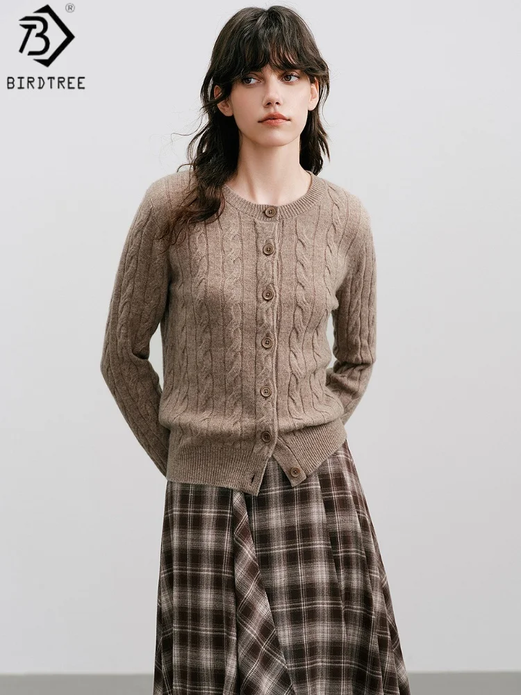 Birdtree 100% овечья шерсть, вязаный кардиган с витым цветком, женское однобортное пальто, осенний трикотаж с круглым вырезом и длинными рукавами T59517JF 
Birdtree 100% овечья шерсть, вязаный кардиган с витым цветком, женское однобортное пальто, осенний трикотаж с круглым вырезом и длинными рукавами T59517JF