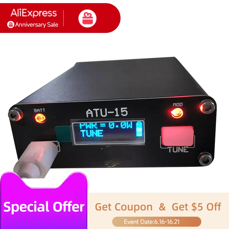 ATU-15 1.8~30MHz Mini Automatic Antenna Tuner 0.91inch OLED Display Aluminum Alloy Outcase with 850 mAh Battery
ATU-15 1.8~30MHz Mini Automatic Antenna Tuner 0.91inch OLED Display Aluminum Alloy Outcase with 850 mAh Battery