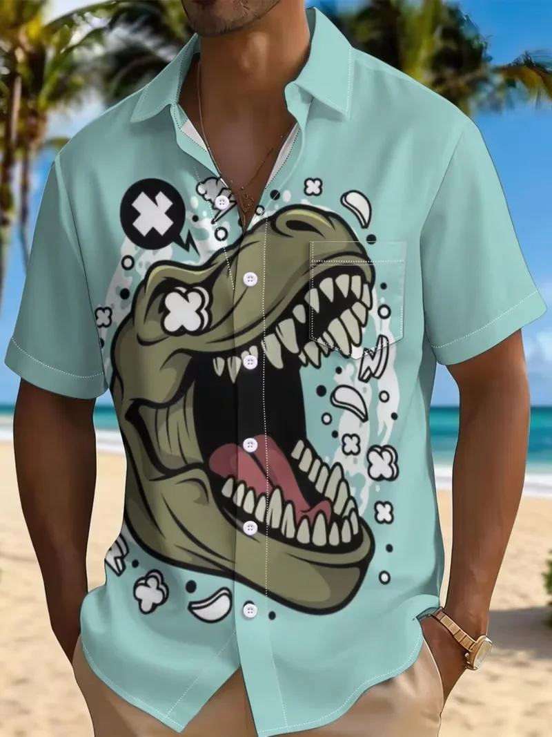 Men's Cartoon Dinosaur Head Graffiti Print Short Sleeve Hawaiian Shirt, Funny Street Art Casual Button Down Lapel Top for Summer
Men's Cartoon Dinosaur Head Graffiti Print Short Sleeve Hawaiian Shirt, Funny Street Art Casual Button Down Lapel Top for Summer